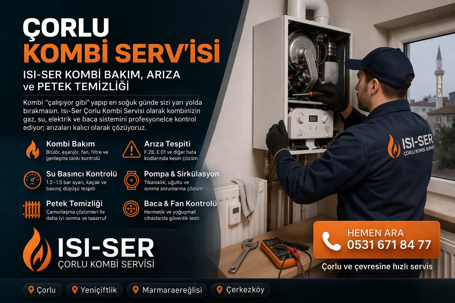 Çorlu Kombi Servisi | Isı-Ser Kombi Bakım, Arıza ve Petek Temizliği