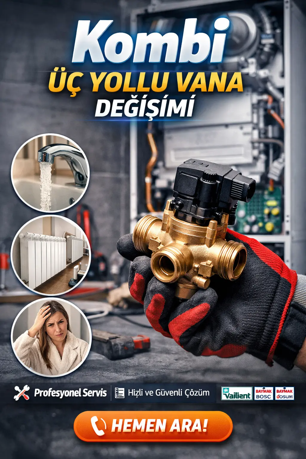 Kombi Üç Yollu Vana Değişimi